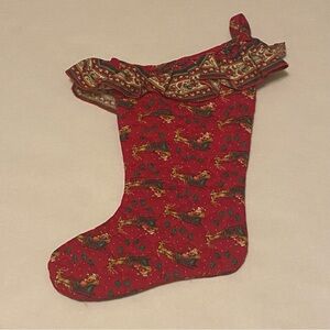 Vintage Style Red Christmas Stocking with Santa and Reindeer All Over Print